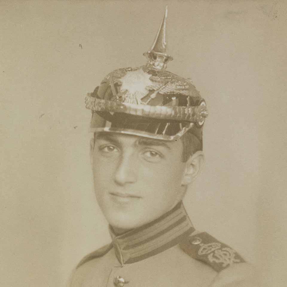 Black and white portrait of a soldier.