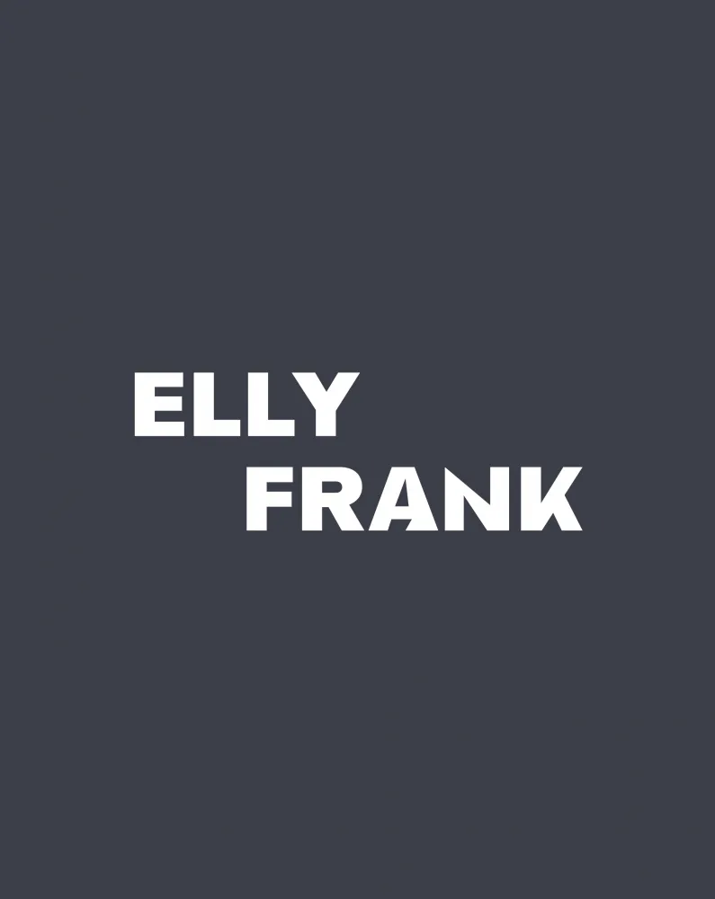 Schwarze Fläche auf der in weißen Buchstaben der Name "Elly Frank" steht.