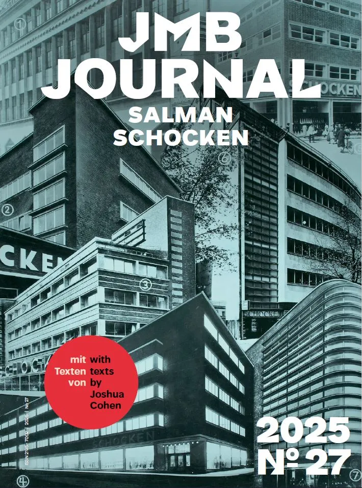 Das Bild zeigt das Cover des JMB Journal Nr. 27: Es sind mehrere Gebäude hintereinander als Collage in schwarz-weiß abgebildet; oben steht der Schriftzug "JMB Journal", rechts unten "2025, No. 27".