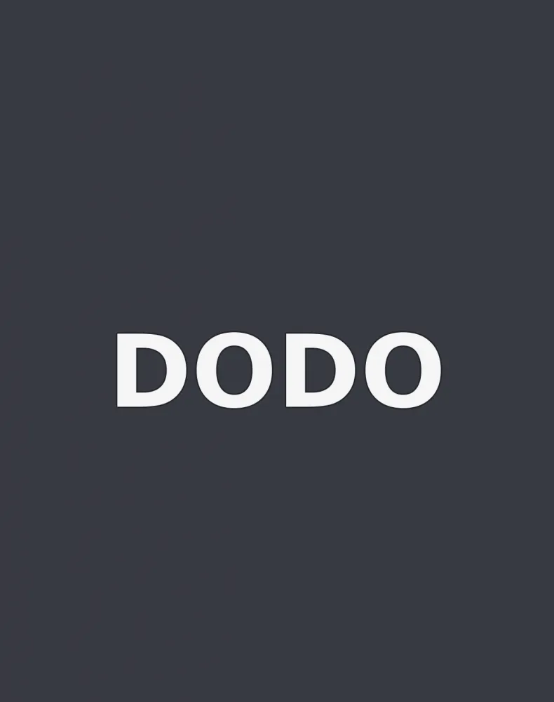 Grafik mit grauem Hintergrund und dem wei&szlig;en Schriftzug "Dodo". 