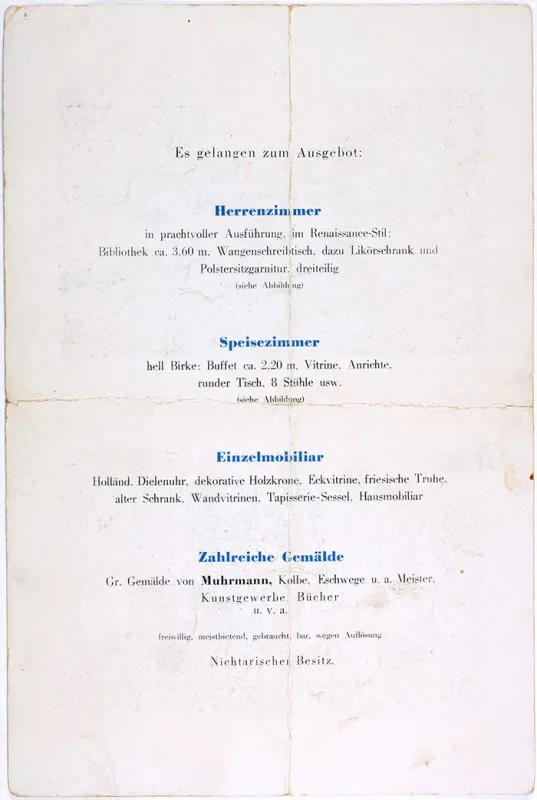 An auction advertisement listing the items for sale.
