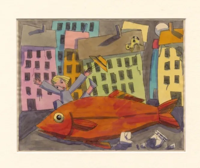 Bunte  Illustration für "Die Fischreise".