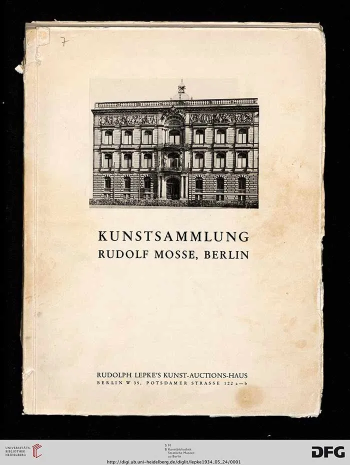 Digitalisat des Titelblatts der „Kunstsammlung Rudolf Mosse, Berlin“.