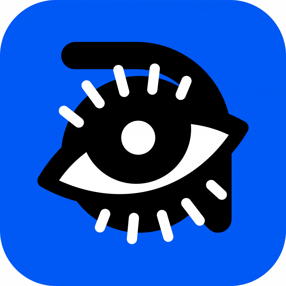 Blue app icon with black and white eye symbol.