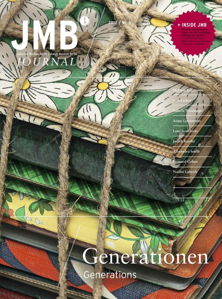Cover of "Generations", Journal Six: a multicolored and multi-patterned stack of journals is tied up with string