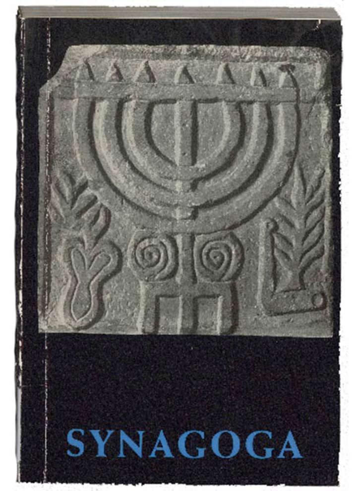Buchcover mit Abbildung eines Menora-Steinreliefs, darunter der Buchtitel „Synagoga“