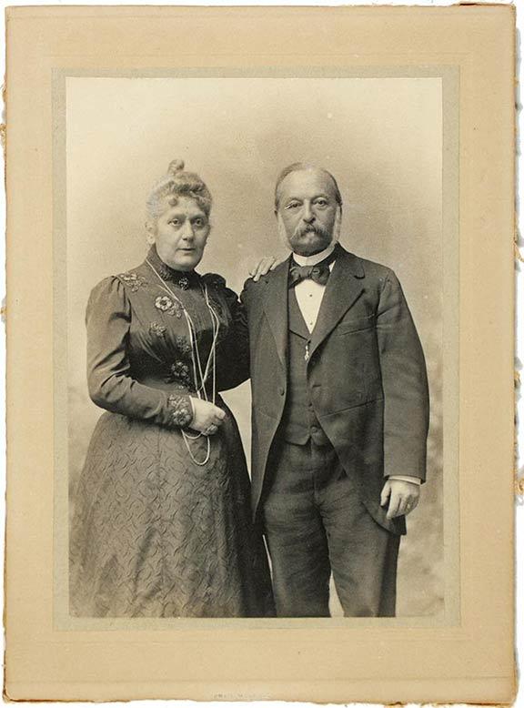 Black and white photograph of an elderly couple