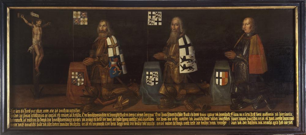 Jerusalem pilgrims, including Grand Master Konrad of Thuringia, German Champion Bodo von Hohenlohe and Anthonis van Printhagen