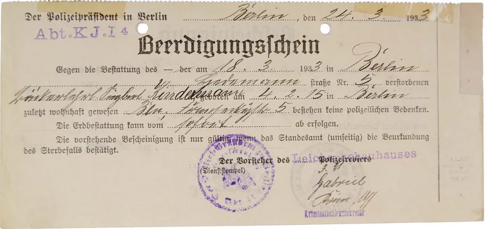 Vordruck mit handschriftlichen Eintragungen