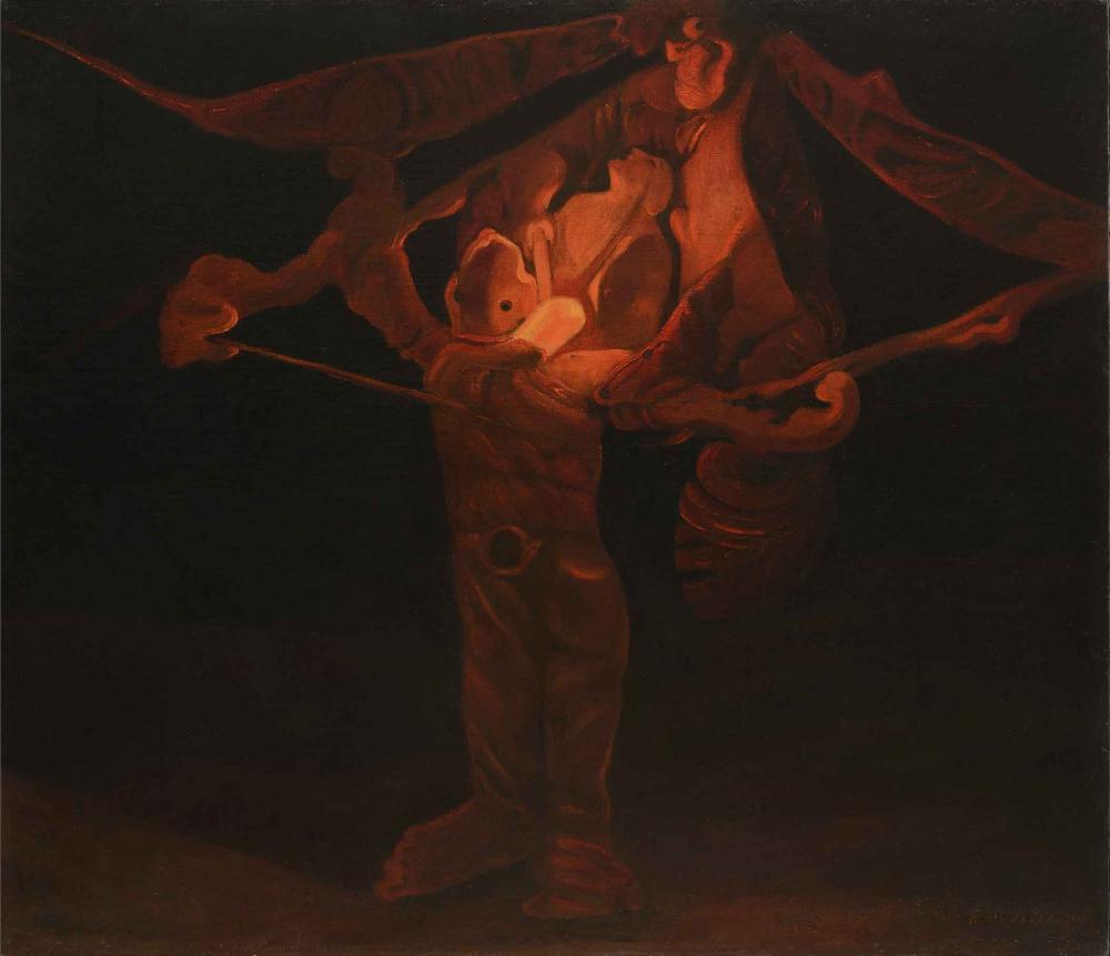 František Hudeček Gemälde „Golem - Mit glühendem Hammer erweckter Mann“.