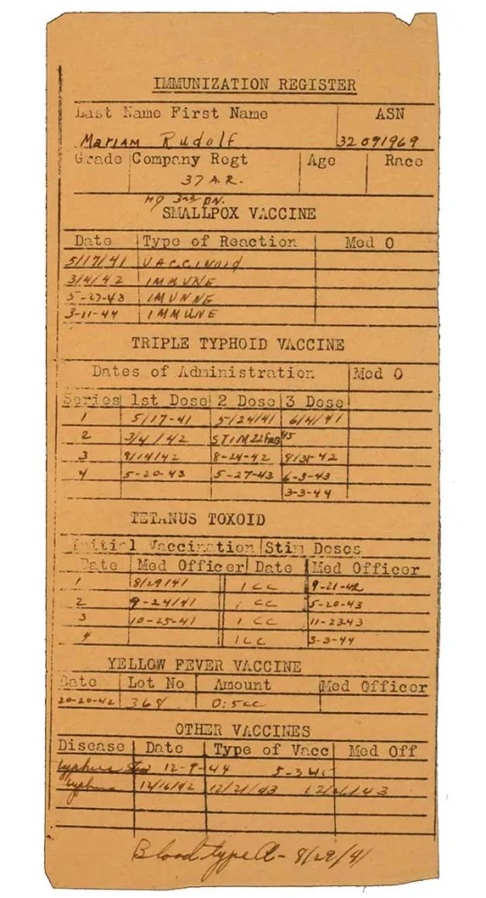 Immunization Register, printed form, filled out by hand, English, 1941–44