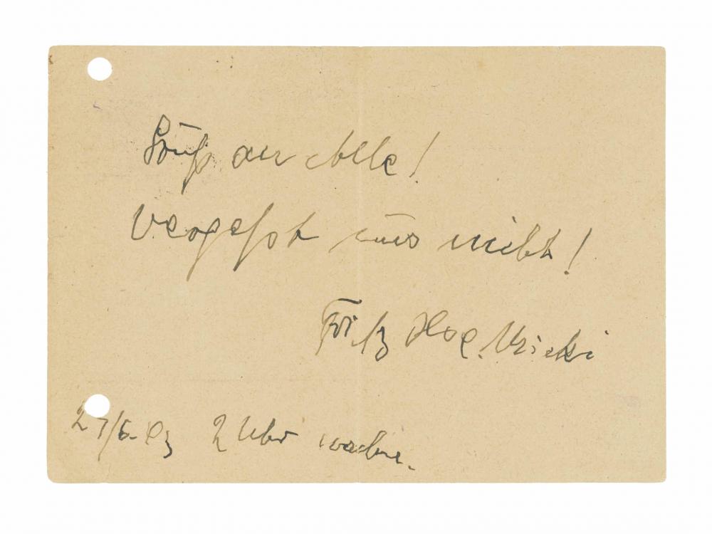 Postcard with handwritten text in cursive