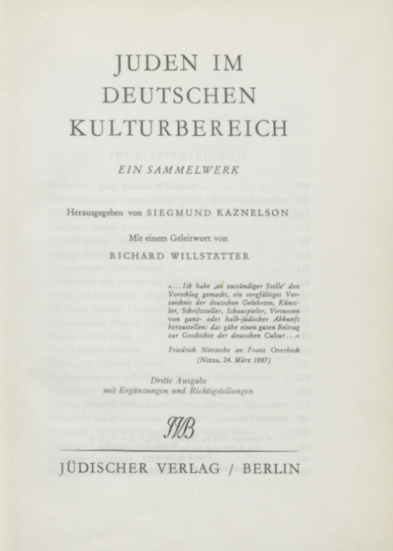 Title page of the book Juden im deutschen Kulturbereich.