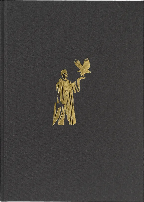Das Cover zeigt auf schwarzem Hintergrund eine goldene Figur. Ihr linker Arm ist erhoben, auf ihrer Hand setzt ein Adler zum Flug an.