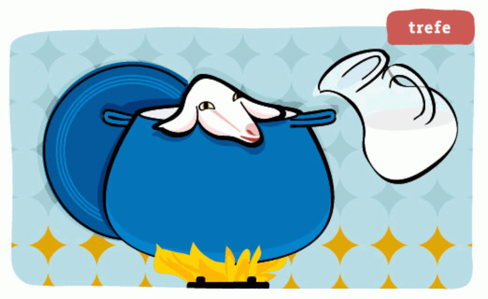 Zeichnung eines Lammes in einem Kochtopf und einer Milchkaraffe