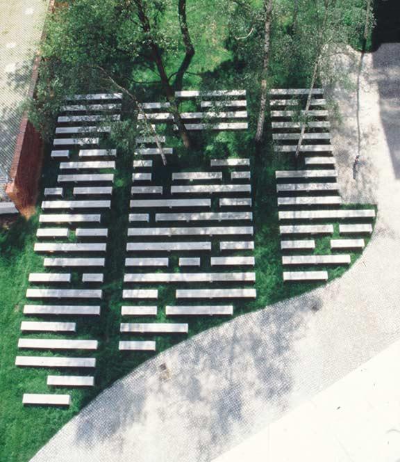 Bird's eye view of monument with stones and trees