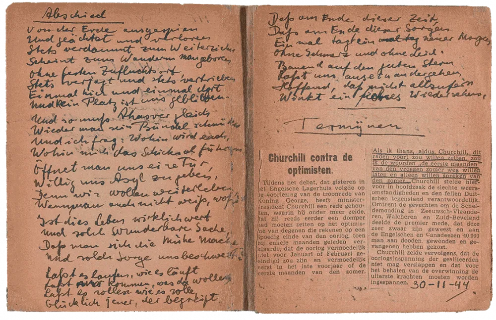 Opened double page with the handwritten poem: Abschied (Farewell).