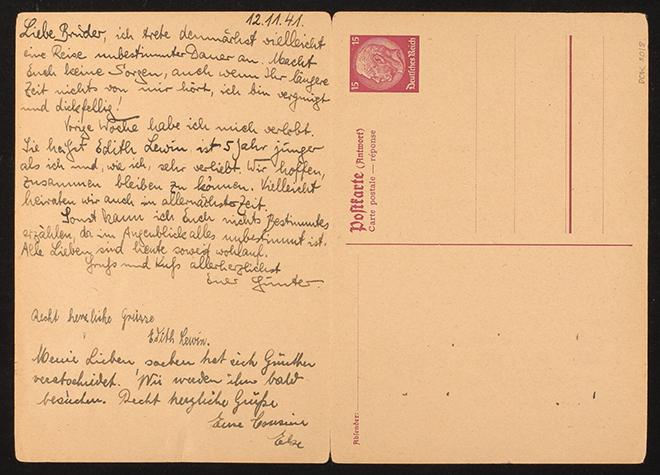 Fold-out postcard with handwritten text
