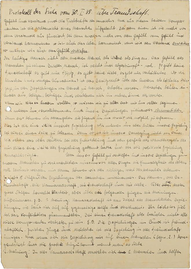 Somewhat yellowed sheet of paper covered in crowded handwriting
