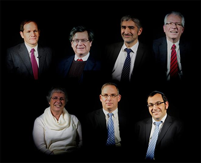 Collage of portraits of seven rabbis