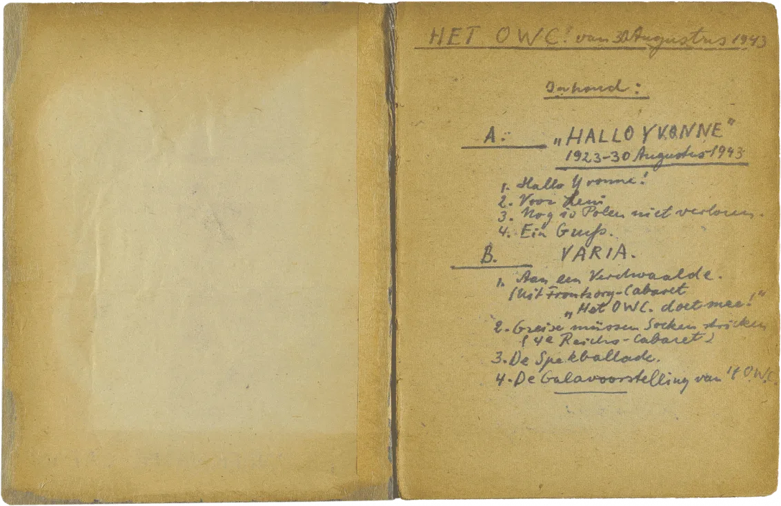Handschriftliches Inhaltsverzeichnis in Schreibschrift.