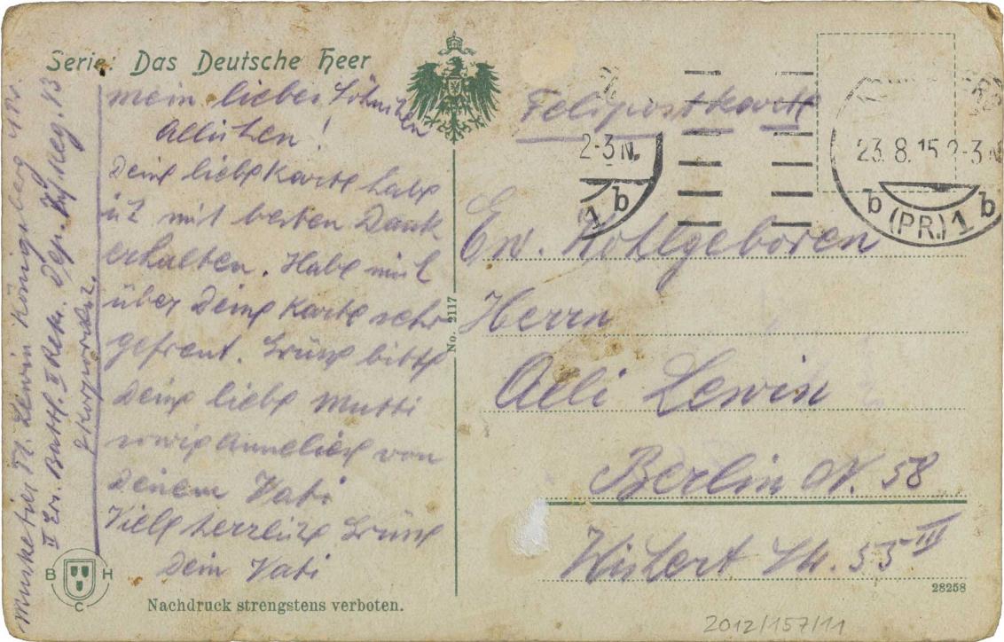 Postcard: handwritten with postage stamp