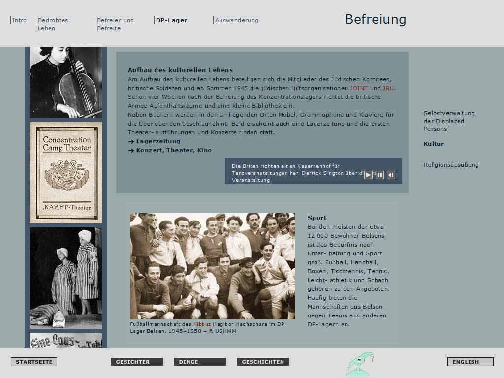 Screenshot from a multimedia story, information on sports and theatre 