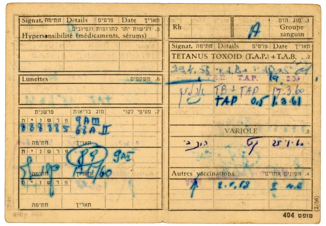 Identity card for Willi Löhr: The identity card lists Willi Löhr’s vaccines his blood type, initialed by the recording doctor