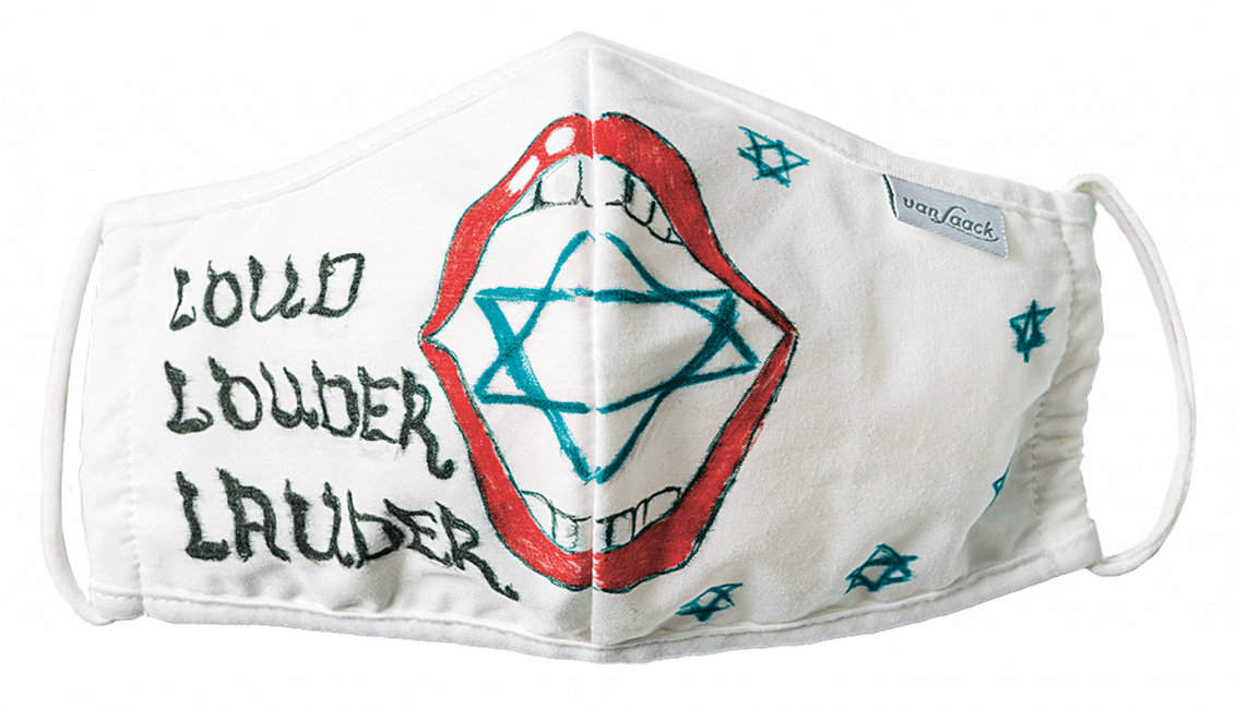 mask with painted mouth and Magen David