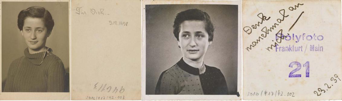Zwei Schwarz-Weiß-Porträtfotos einer jungen Frau