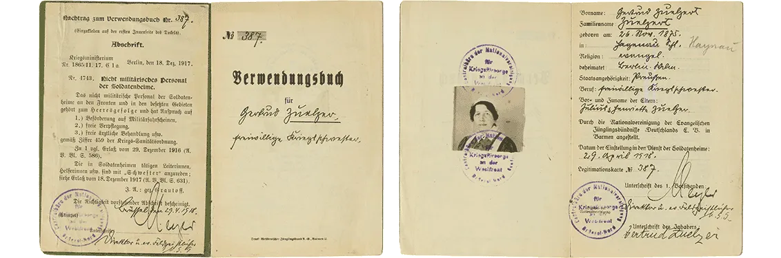 Old document of a Verwendungsbuch from the First World War.