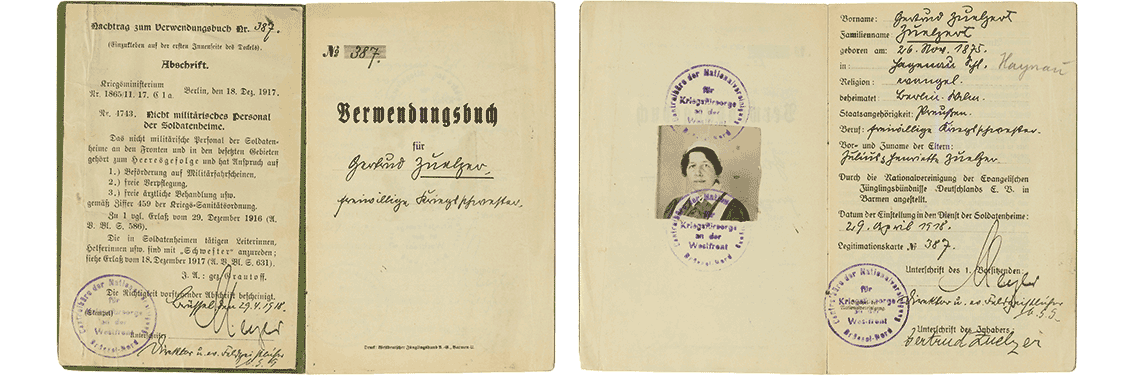 Altes Dokument eines Verwendungsbuchs aus dem Ersten Weltkrieg.
