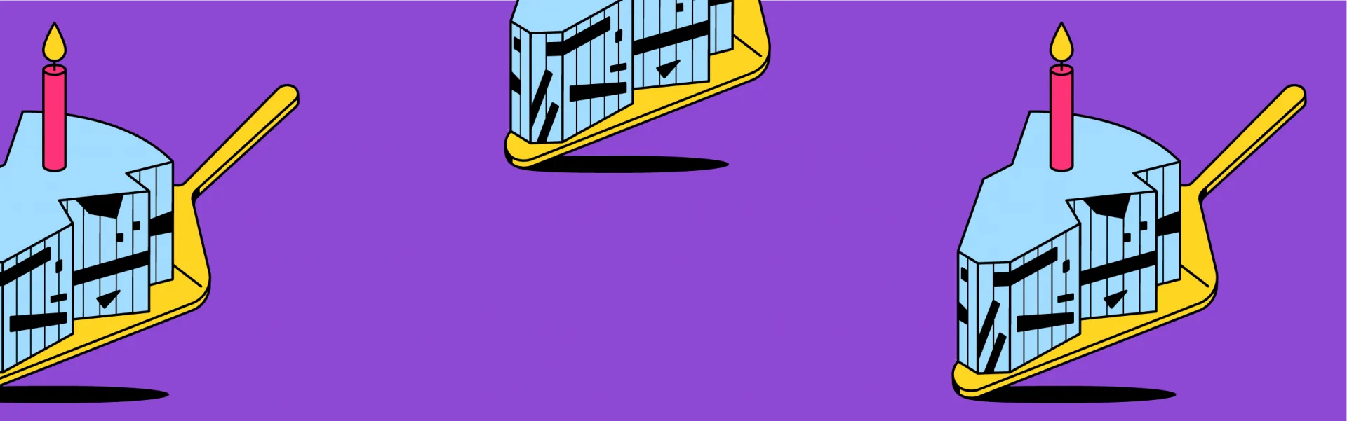 Slices of cake on lila background.