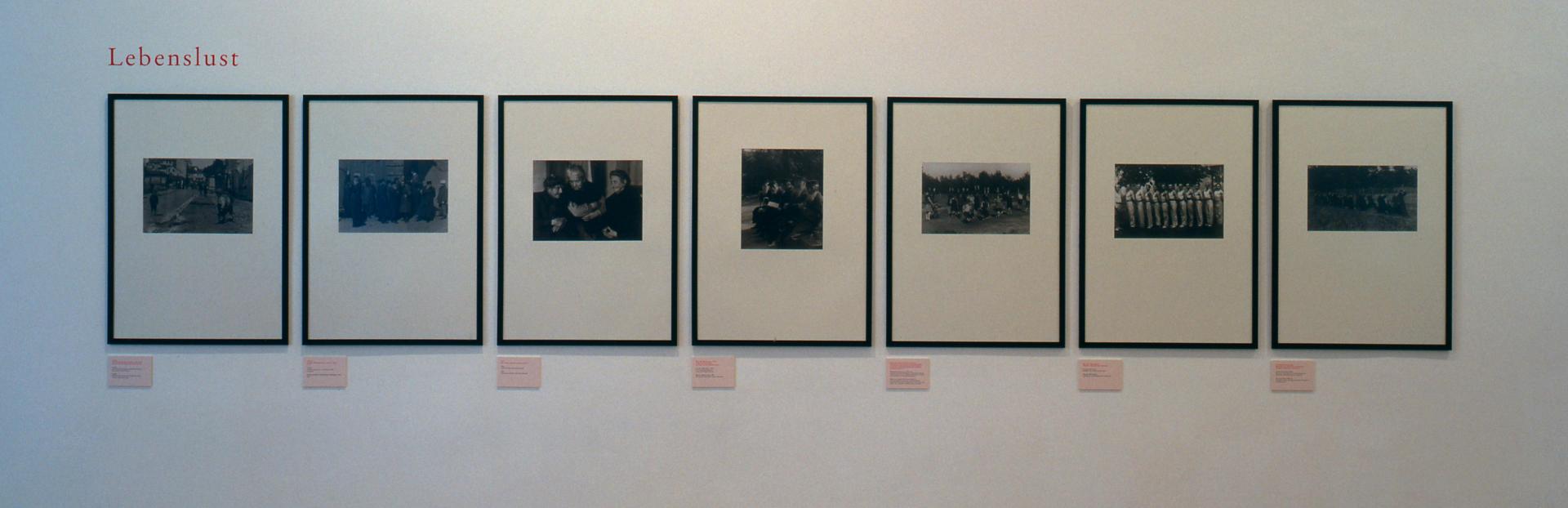 Wand mit gerahmten Schwarz-Weiß-Fotos