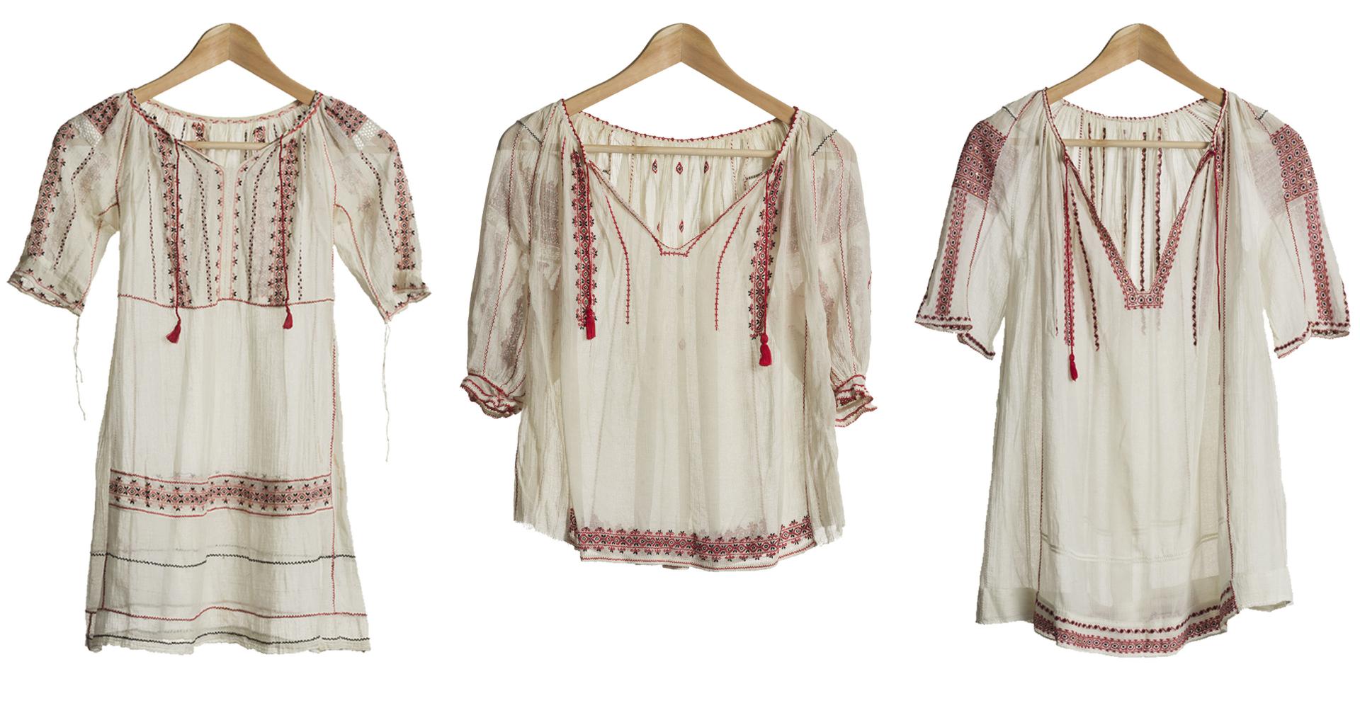 Three white plain blouses with red embroidery