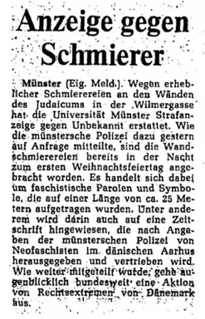 Newspaper article with a headline translating as &ldquo;Criminal Charges against Graffiti Painter&rdquo;