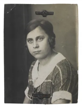 A black-and-white photo portrait of a young woman