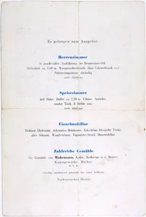 An auction advertisement listing the items for sale. 