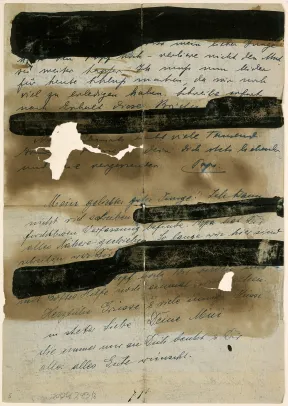 Handschriftlicher Brief mit geschw&auml;rzten Abschnitten