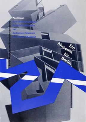 Cover der Brosch&uuml;re zum Richtfest des J&uuml;dischen Museums Berlin, auf dem der Grundriss und dreidimensionale Elemente des Libeskind-Baus  zu sehen sind.