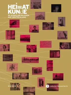 Catalogue Cover for the exhibition "Heimatkunde": display of multiple small red images connected by thin white lines