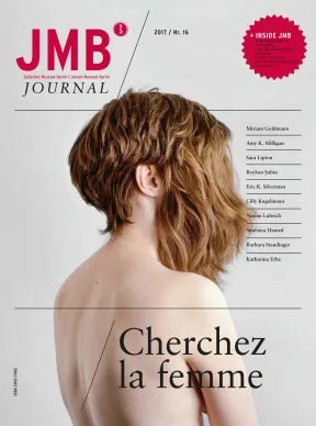 Cover Journal 16; es zeigt eine Frau im Halbprofil, am Hinterkopf tr&auml;gt sie einen Kurzhaarschnitt, ihr Gesicht ist mit  dem schulterlangen Haar einer Per&uuml;cke bedeckt.