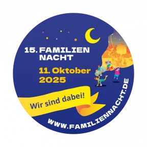 Sticker mit der Aufschrift: 15.Familien Nacht 11. Oktober 2025 Wir sind dabei! www.familiennacht.de