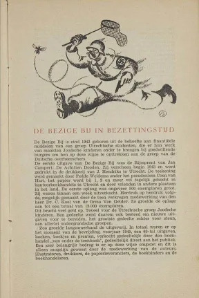 Auszug aus einer Infobrosch&uuml;re, Text und eine Illustration eines Soldaten, der mit einem Kescher versucht eine Biene zu fangen.