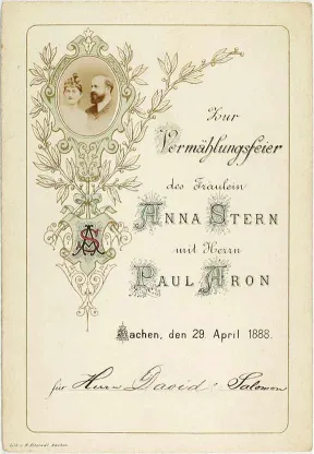 Men&uuml;karte f&uuml;r Herrn David Salomon, mit Blumenornament und Foto des Brautpaars
