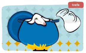 Illustration of a goat in a large pot under a flame next to a jug of liquid