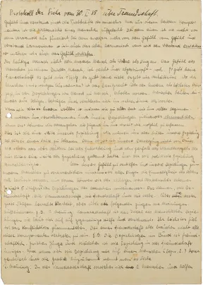 Mit Handschrift eng beschriebenes Blatt Papier, das etwas vergilbt ist