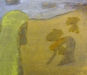 Holzschnitt: Rut und Noomi im Feld