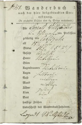 Personal description page from Leopold Willst&auml;tter's journeyman's book.