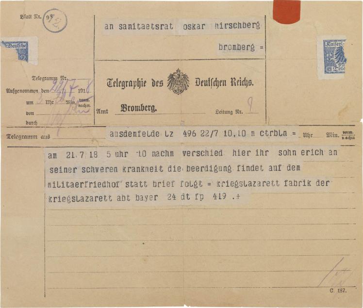 Telegram, pre-printed, handwritten and typewritten text